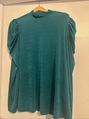 C. Wonder Teal Puff-Sleeve Blouse new but no tag